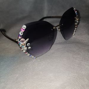 Rimless Rhinestone Sunglasses Fashion Gradient Lens Sunglasses